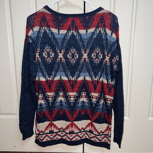 NWT Chaps Red and Blue Southwestern Tribal Long Sleeve Crew Neck Pullover Size M - Picture 8 of 11